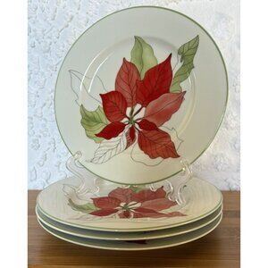 Vintage 1982 Block Spal Poinsettia Salad Plates Set Of 4  Portugal Christmas EUC